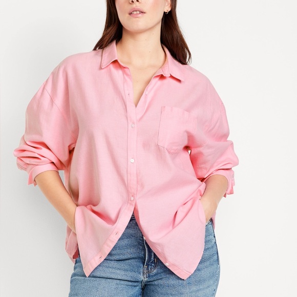 Old Navy Boyfriend Shirt Pink Button-Up Shirt Large - Picture 2 of 6